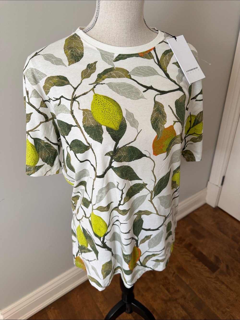 Botanical Lemon Print Short-Sleeve Tee - White/Green